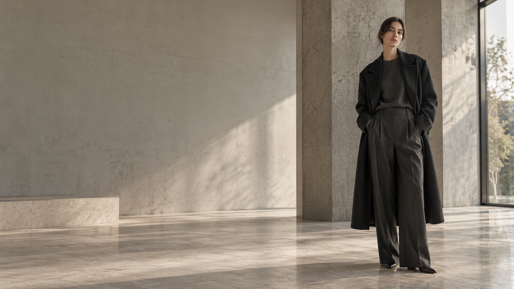 Woman wearing a contemporary black Autumn Winter outfit