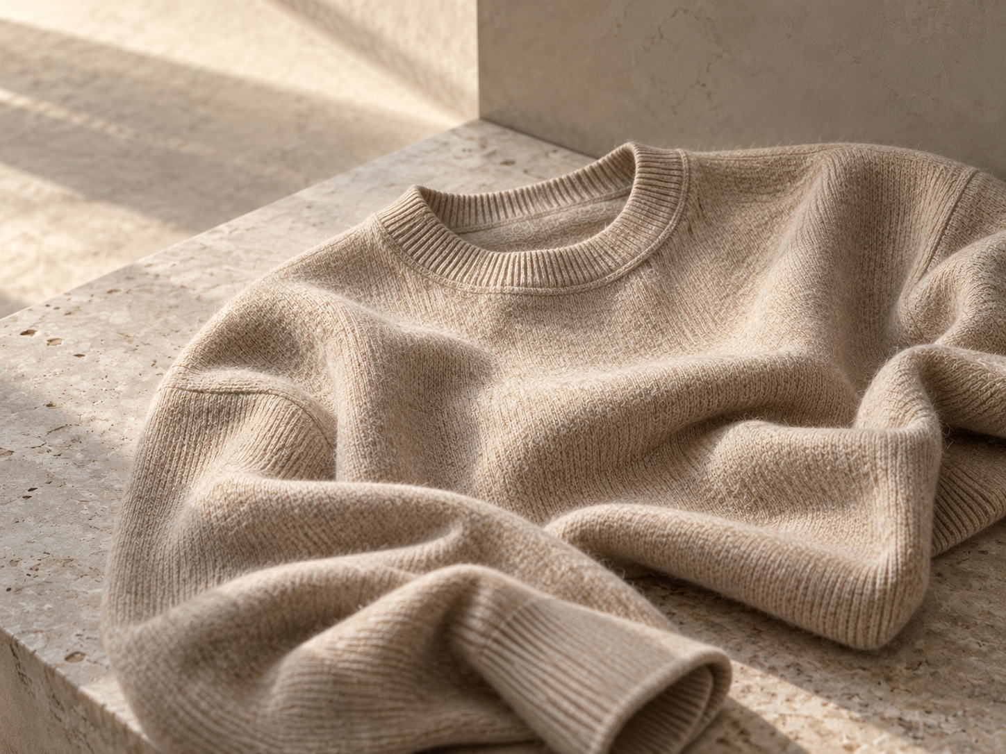 Close view of oat merino knitwear